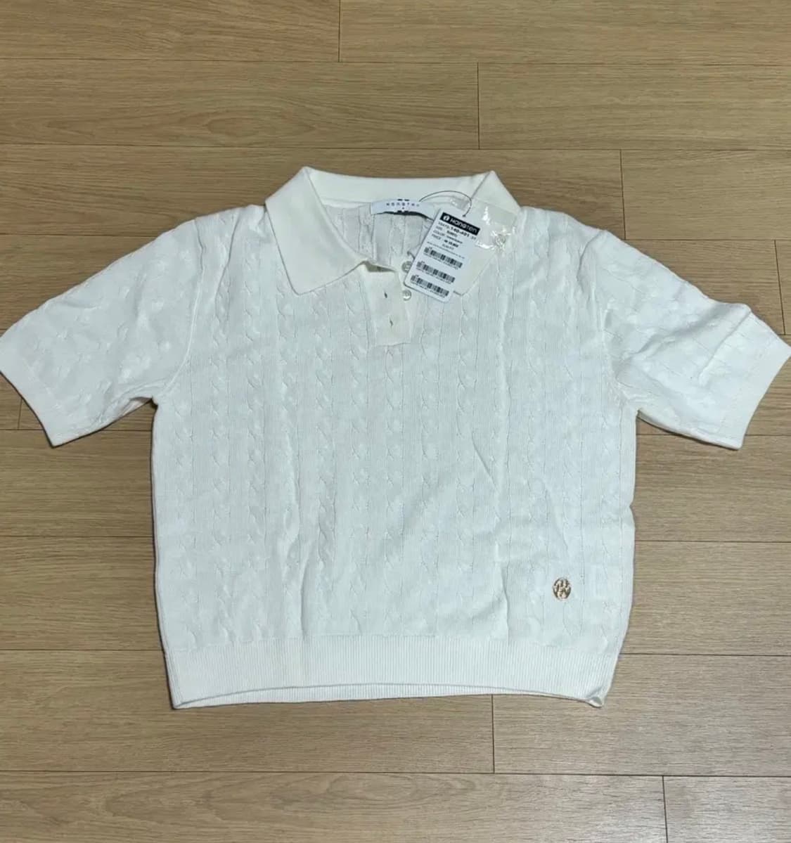 행텐 여성 케이블 카라 슬림 크롭 반팔 니트 오프 화이트 아이보리 티셔츠 상품이미지4