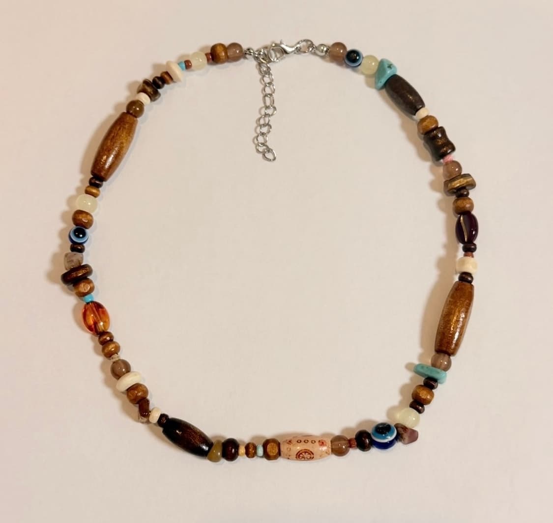 핸드메이드 빈티지 데이먼알반 비즈목걸이 그런지 에스닉 우드 인디 상품이미지1