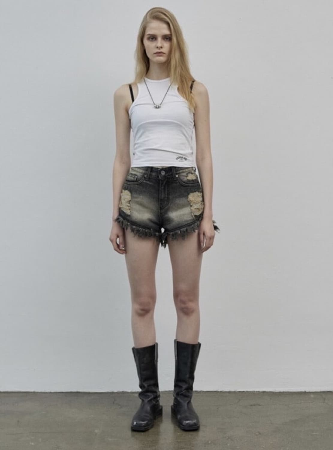 보헤미안서울 데미지 숏츠 반바지 핫팬츠 그레이 L 상품이미지1