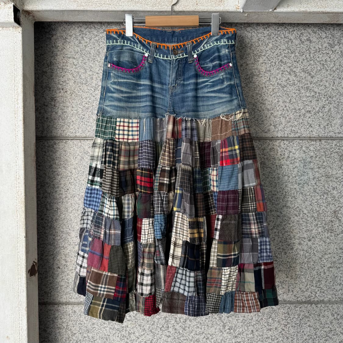VTG THL 패치워크 데님 롱 스커트 상품이미지1