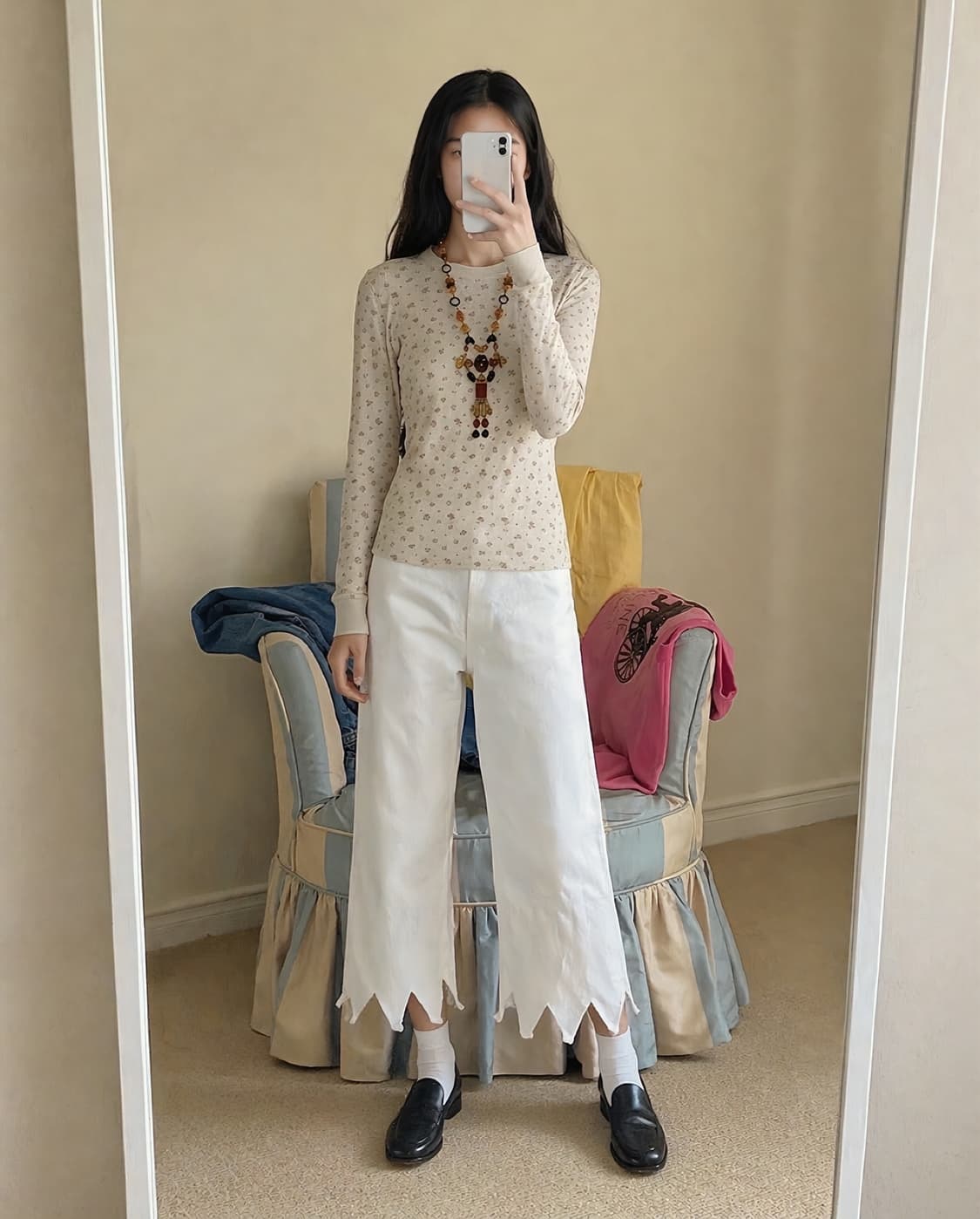 Cinema club vintage floral waffle top 상품이미지1