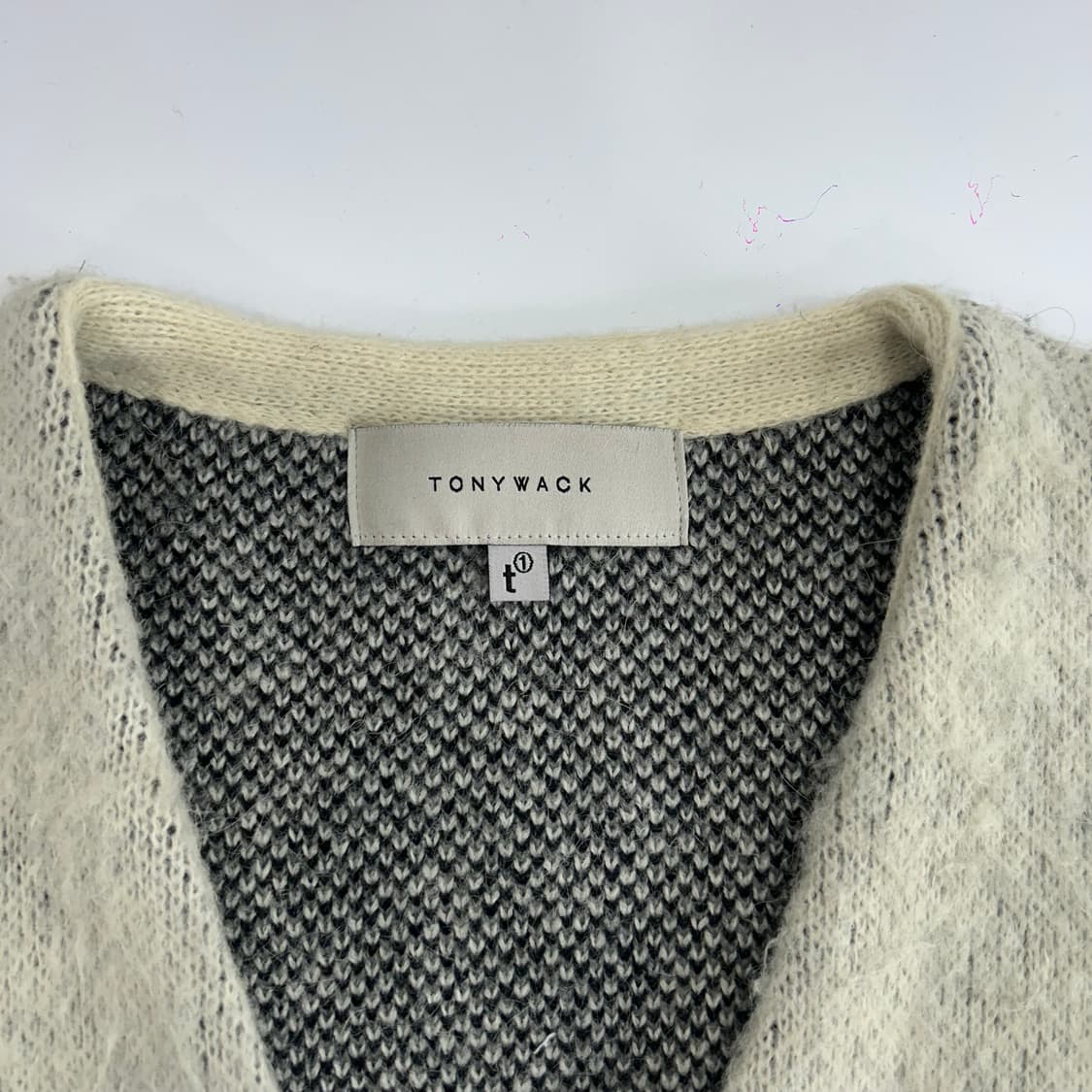 Tonywaks 토니웩 아이보리 그레이 아가일 니트가디건 상품이미지5