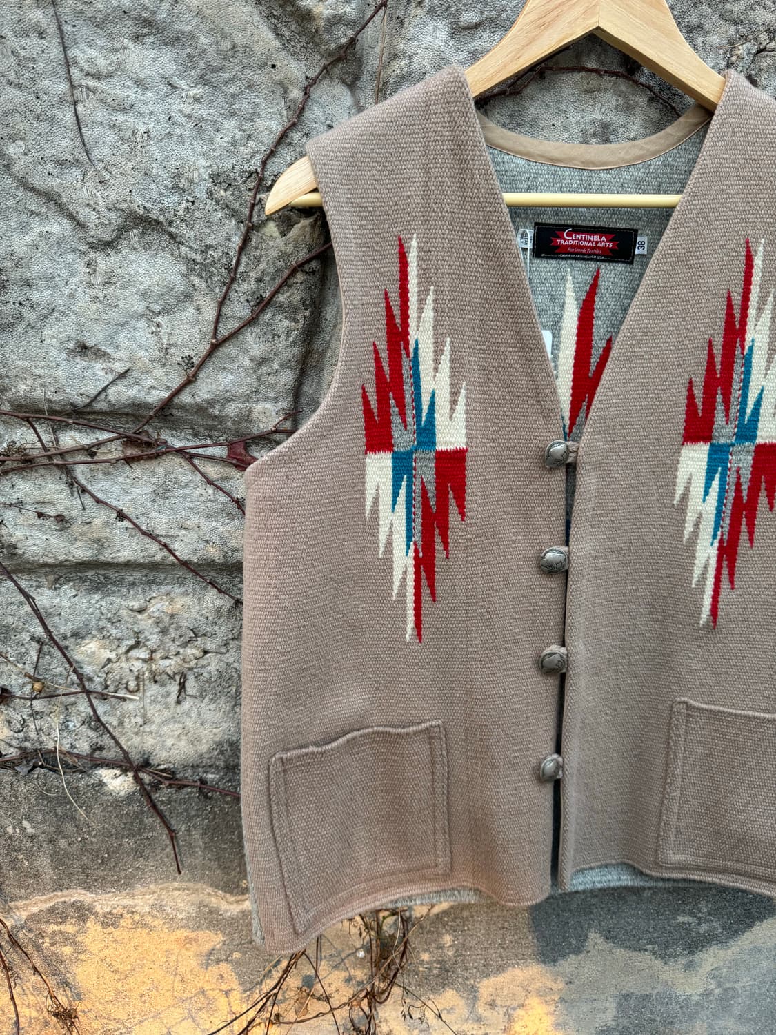 센티넬라 빈티지 핸드 우븐 울 투톤 오르테가 치마요 베스트 조끼 나바호 상품이미지4