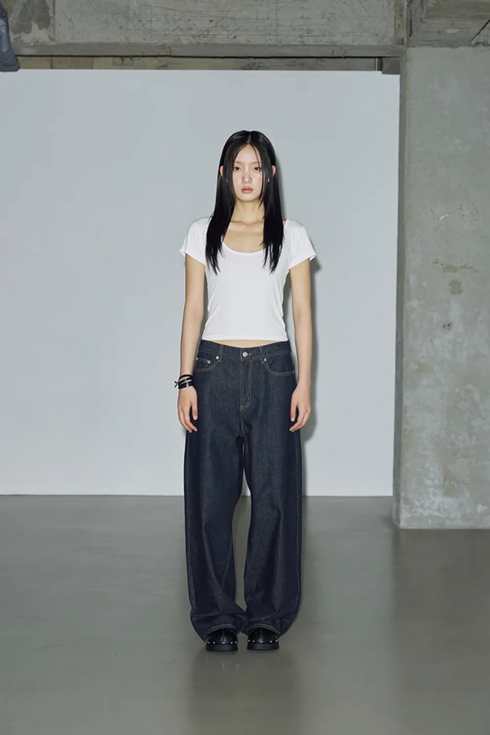 헬레네파리스 로고 니들 포인트 와이드 데님 팬츠 상품이미지2