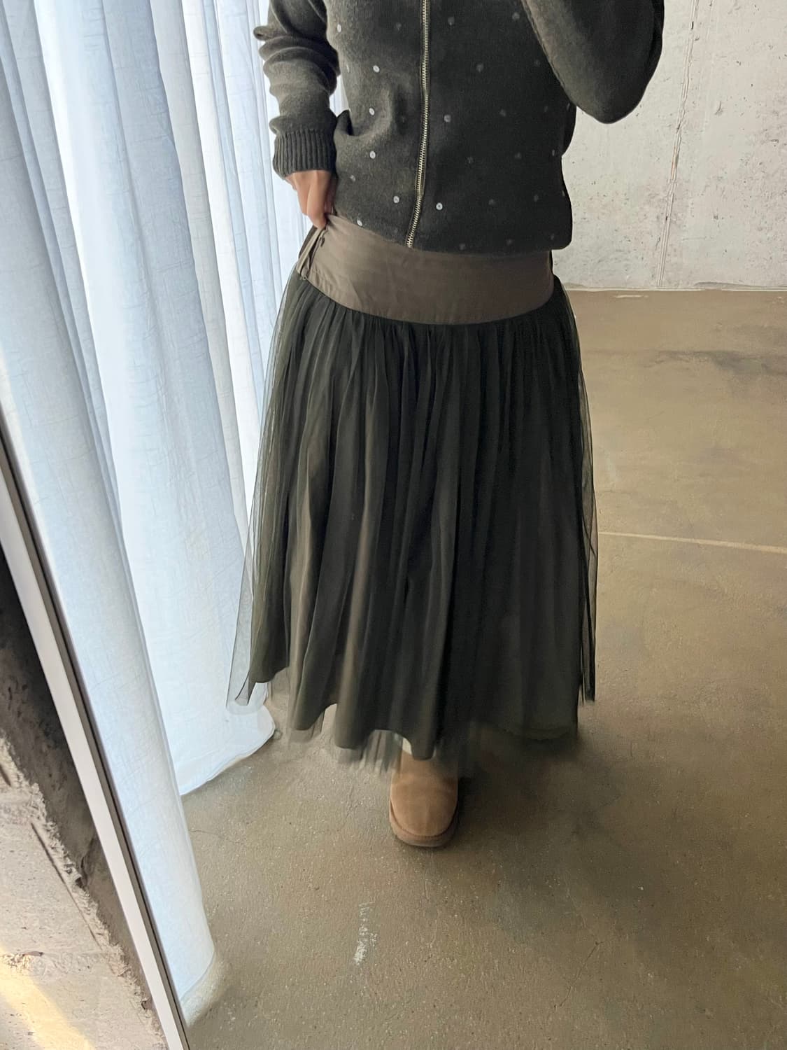 레이어드 튤 스커트 올리브 그린 상품이미지7