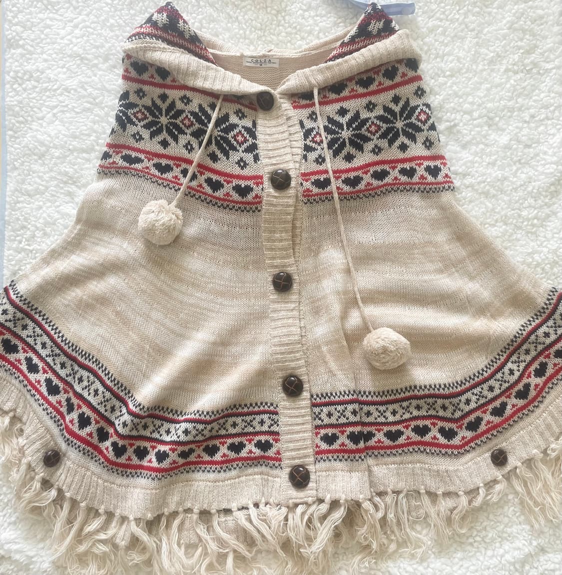 모리걸 빈티지 노르딕 후드 폼폼이 케이프 💗🤍❄️ 상품이미지1