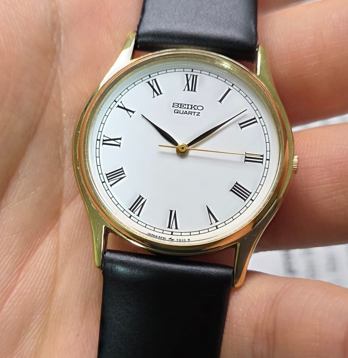 빈티지 세이코 순정 화이트 로만판 리프핸즈 울트라슬림 쿼츠
 상품이미지7