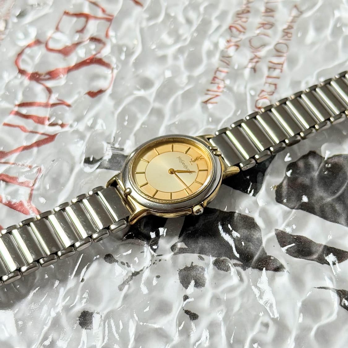 빈티지 YSL 생로랑 콤비 메탈 브레이슬릿 쿼츠 시계 상품이미지3