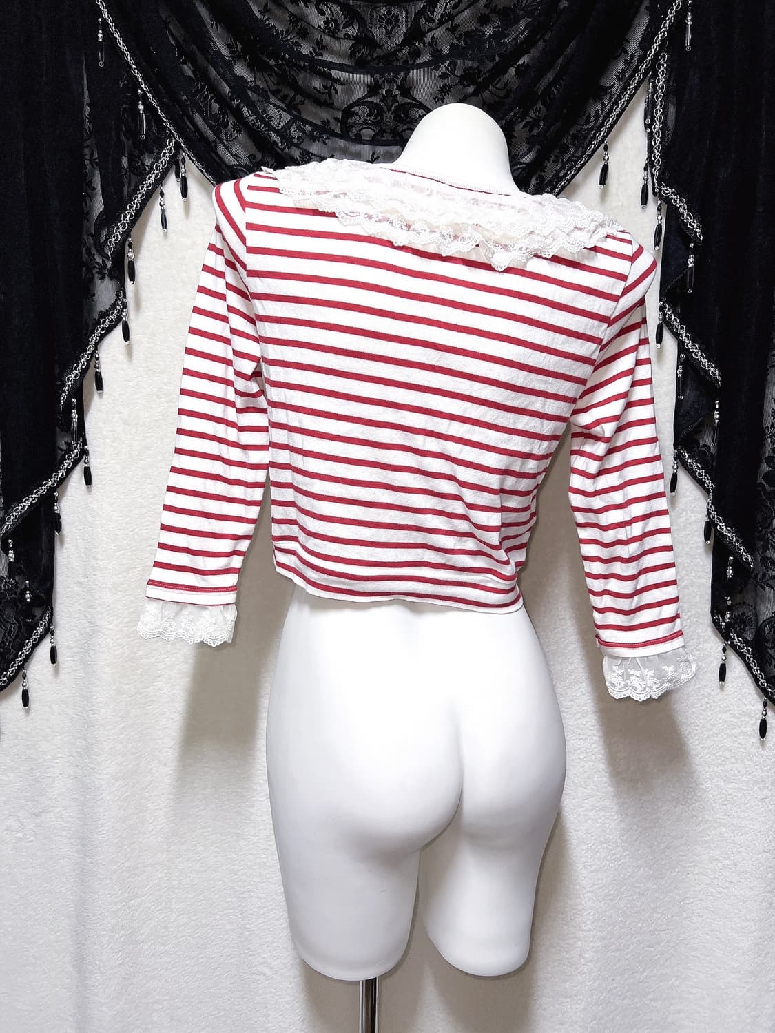 리즈리사 스트라이프 리본 프릴 레이스 가디건 러블리 히메갸루 라떼 핀터  상품이미지7