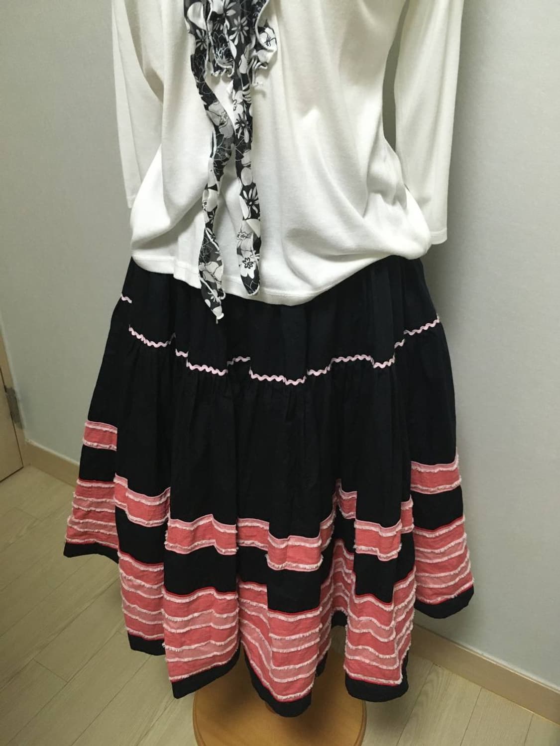 일본빈티지 캉캉 블랙 핑크 스커트 상품이미지4