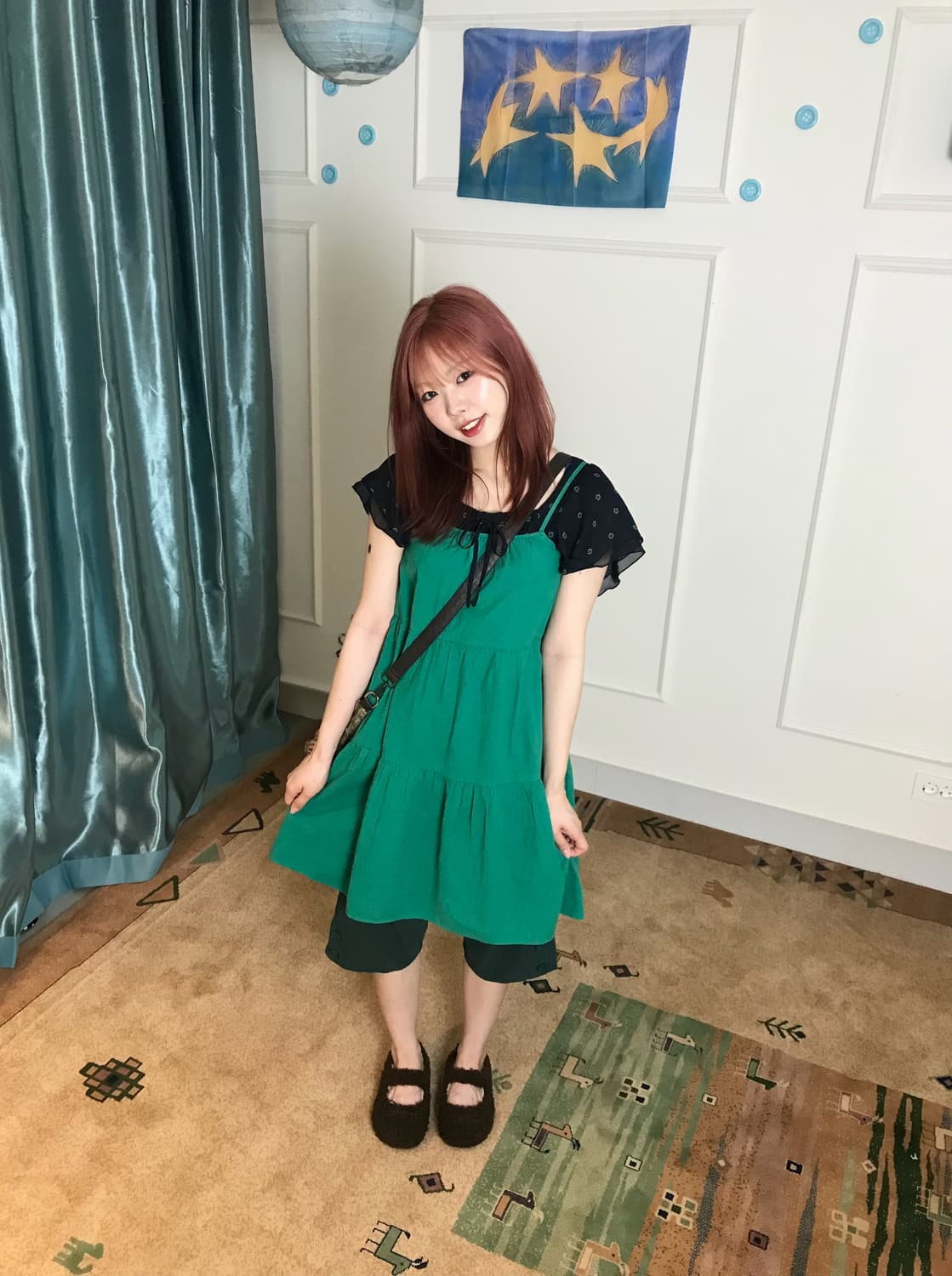 단추 포인트가 너무 귀여운 하프팬츠🫪 푸릇 푸릇한 그린 코디셋🦎🌳 상품이미지2