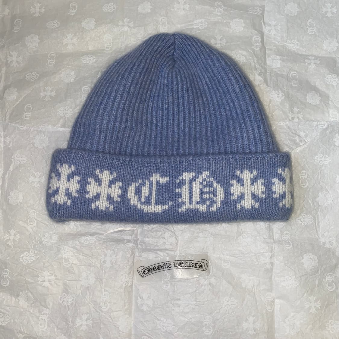 [Free] 크롬하츠 빅 대디 캐시미어 비니 라이트 블루 화이트 상품이미지1