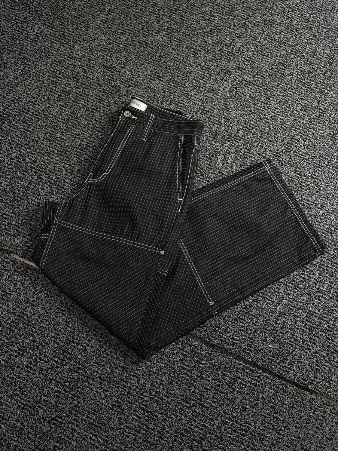 메종미네드 더블니 루즈핏 블랙 히코리 워크 팬츠 1744 상품이미지1