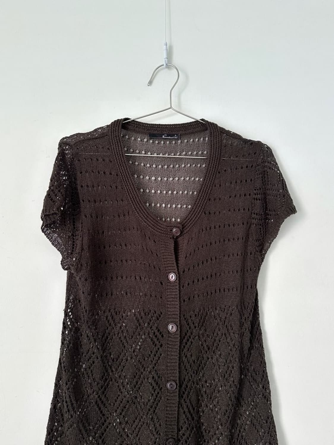 Net punching half cardigan / khaki brown 상품이미지2