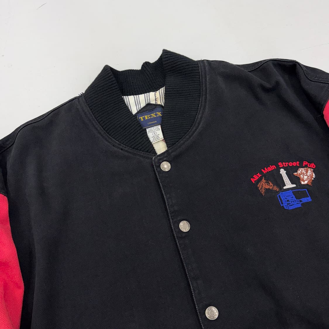 90s 올드스쿨 검빨 배색 코튼 바시티 자켓 상품이미지3