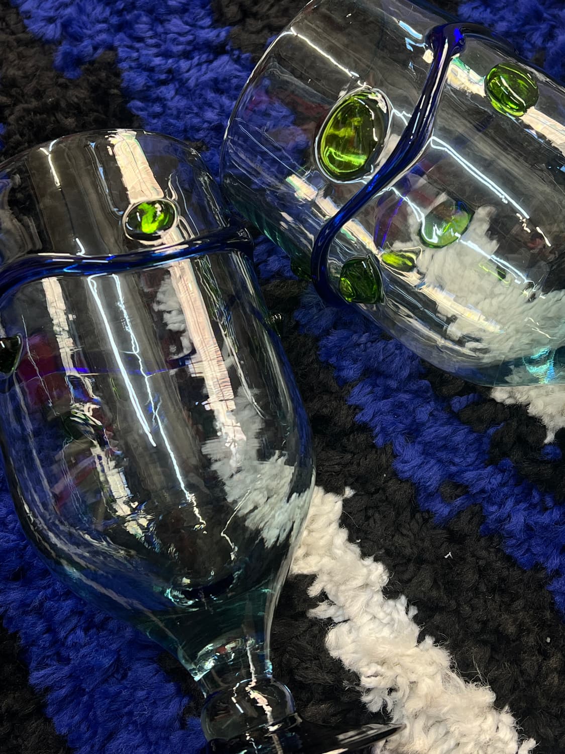 80s Hand-Blown art glass Goblet BL/GR 상품이미지7