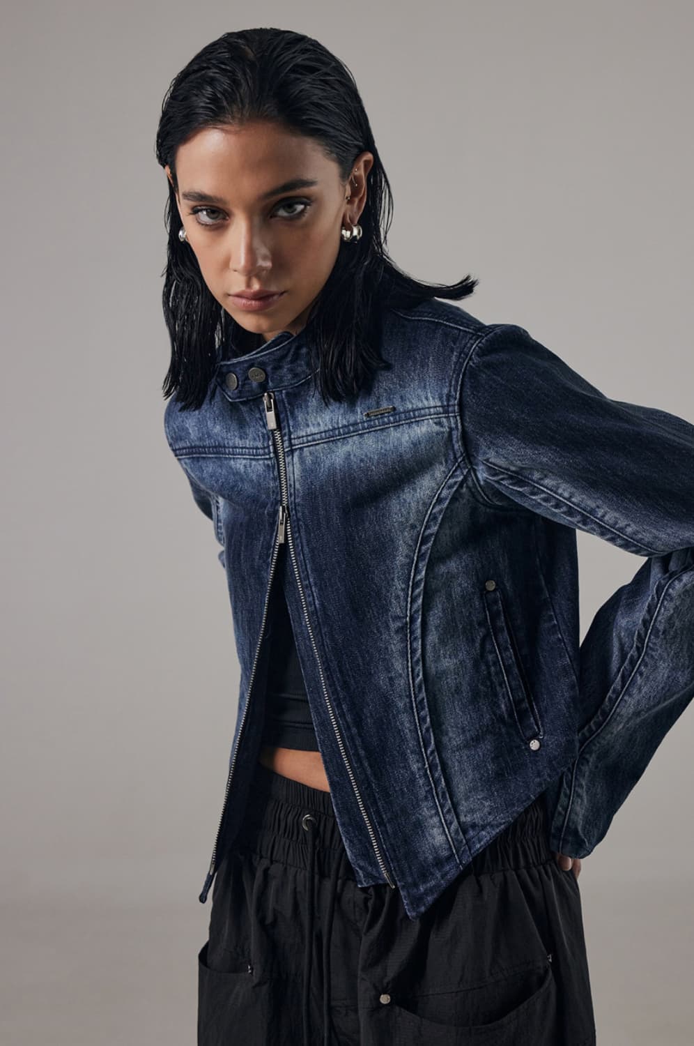 트리밍버드 V-Shape Denim Biker Jacket (blue) 상품이미지2