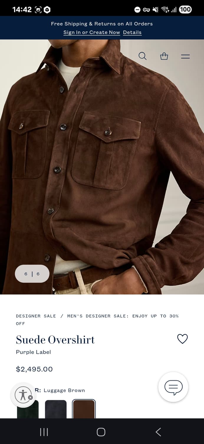 랄프로렌 퍼플라벨 스웨이드 오버 셔츠 상품이미지4