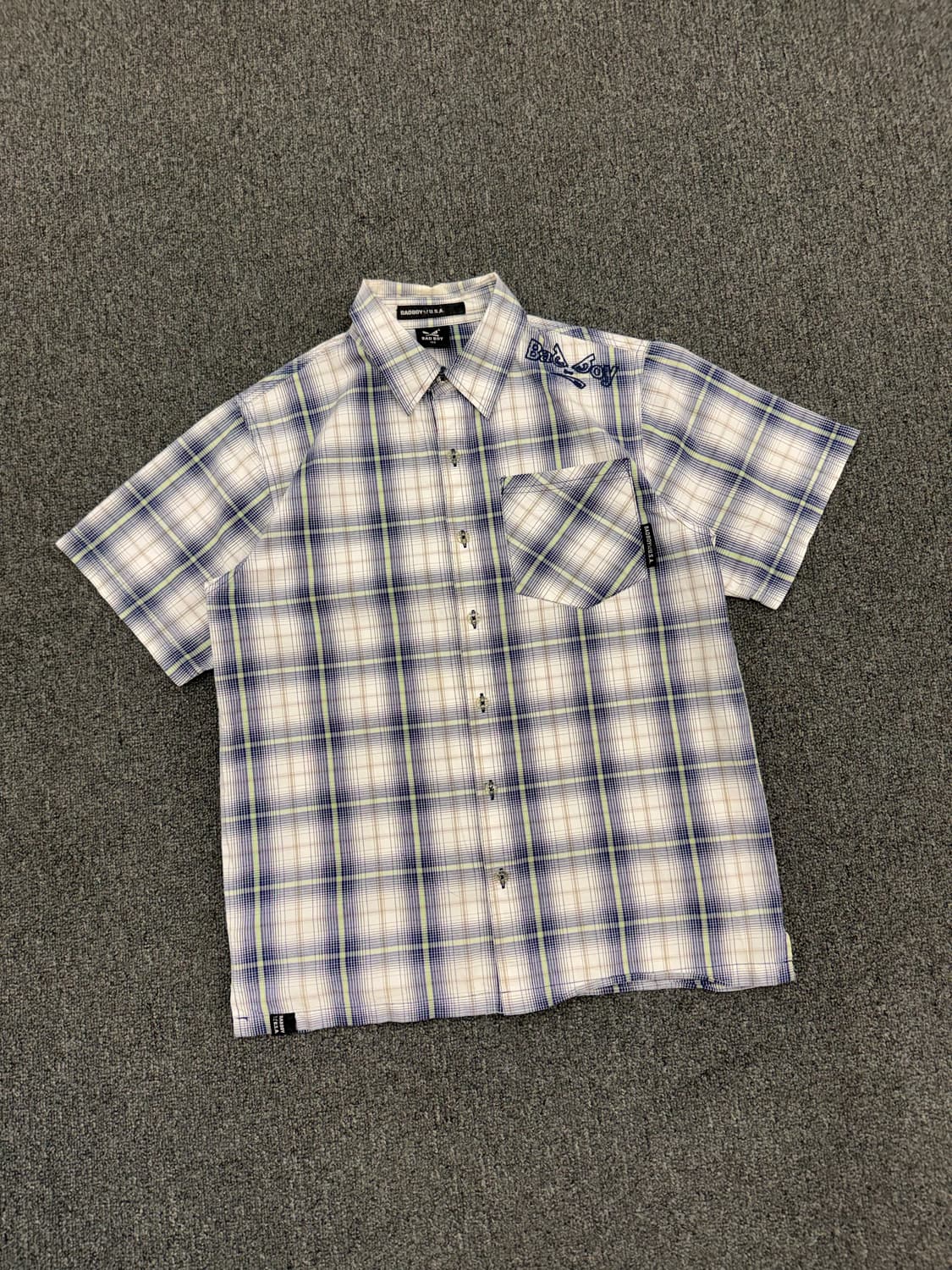 OS)Bad Boy 빈티지 자수 체크 반팔셔츠 상품이미지1