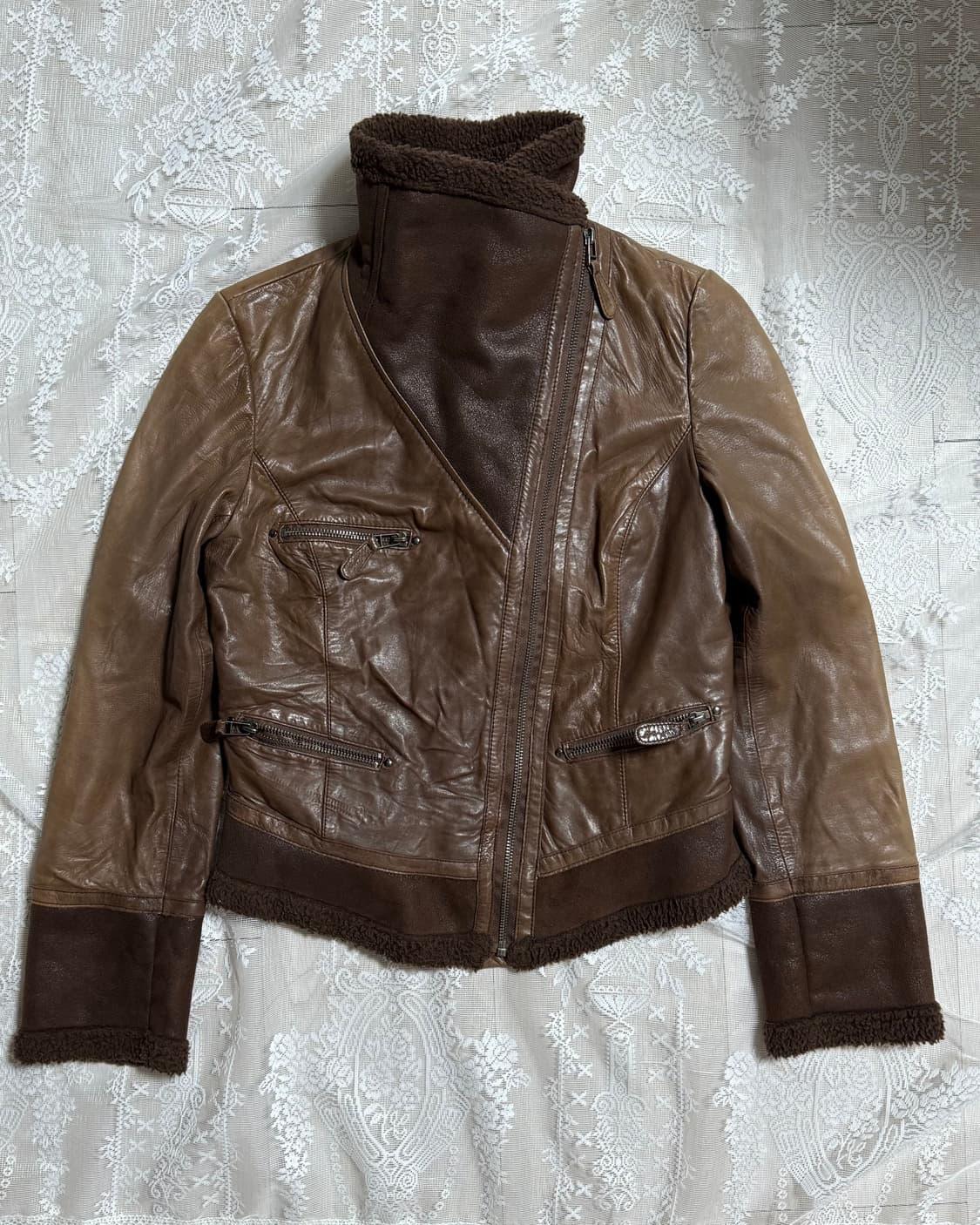 빈티지 양가죽 하이넥 무스탕 자켓 상품이미지1