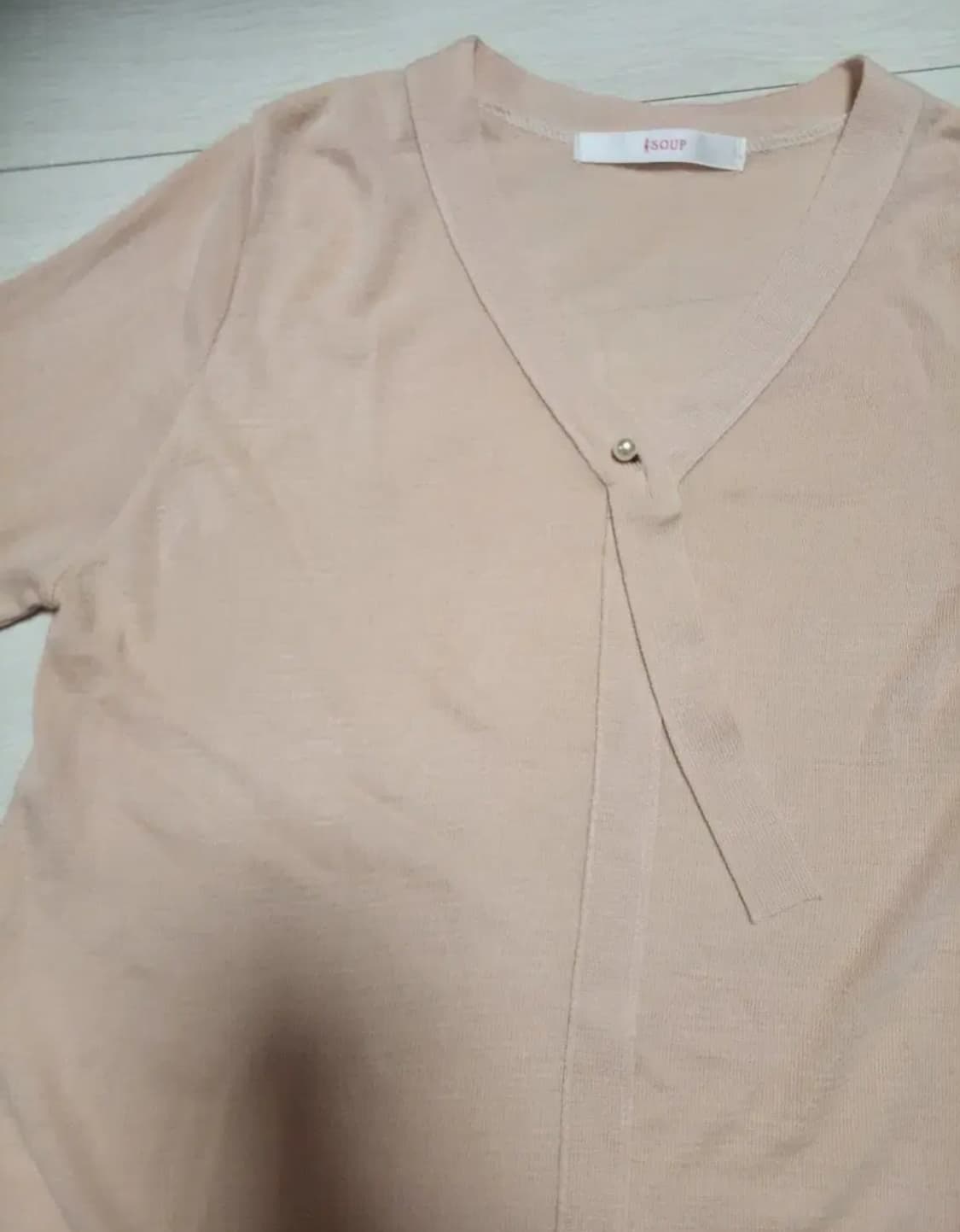 급처새상품!SOUP숲 진주리본피치딸기우유반팔니트 레니본st오즈세컨st 상품이미지3