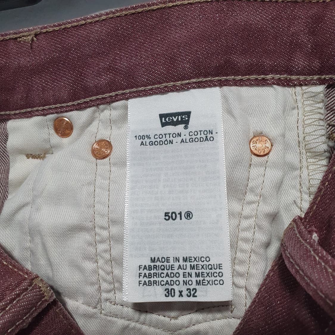 00s 리바이스 501 XX 버튼플라이 데님 팬츠 와인 버건디 28-30 상품이미지6