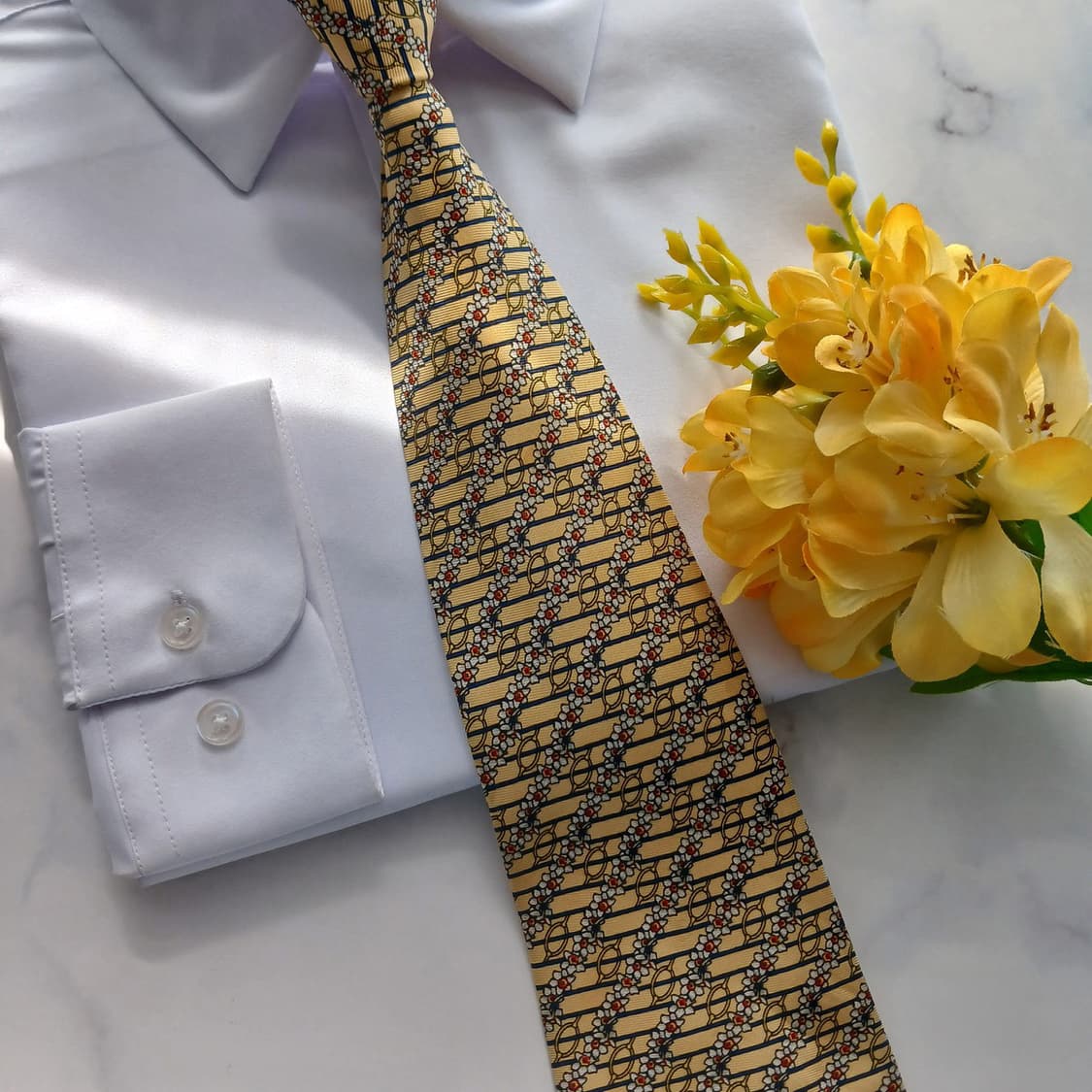 란셀 실크 옐로 체인 패턴 넥타이 9.5cm A+등급 A18739
 상품이미지5