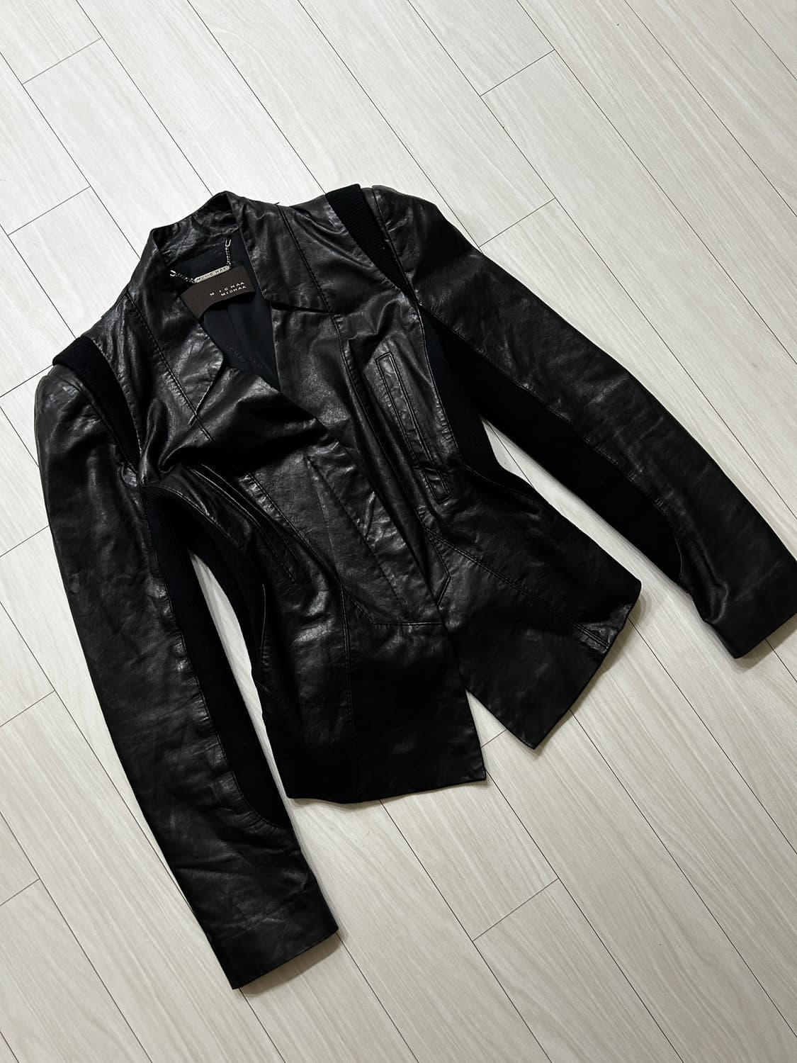 슬림핏 양가죽 레더자켓 니트 vkei 락시크 상품이미지2