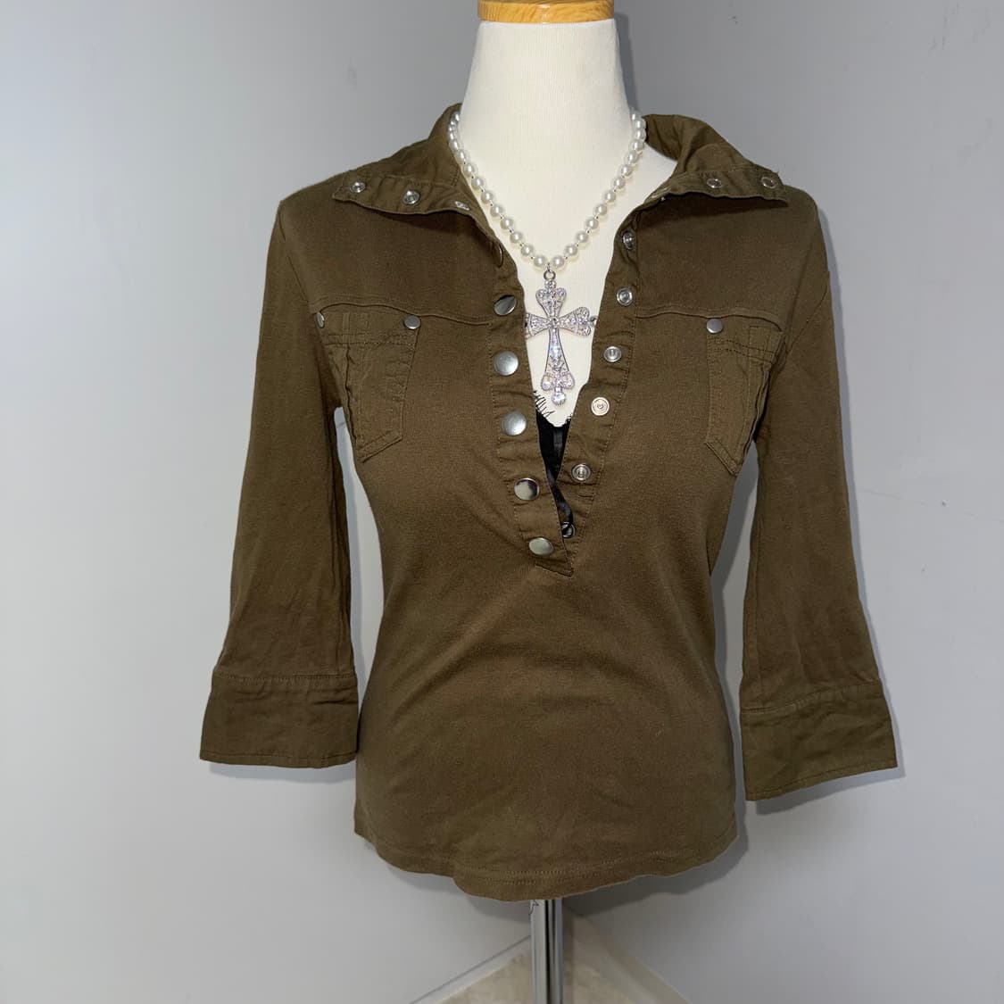 Y2K 포켓 단추 7부티  상품이미지3