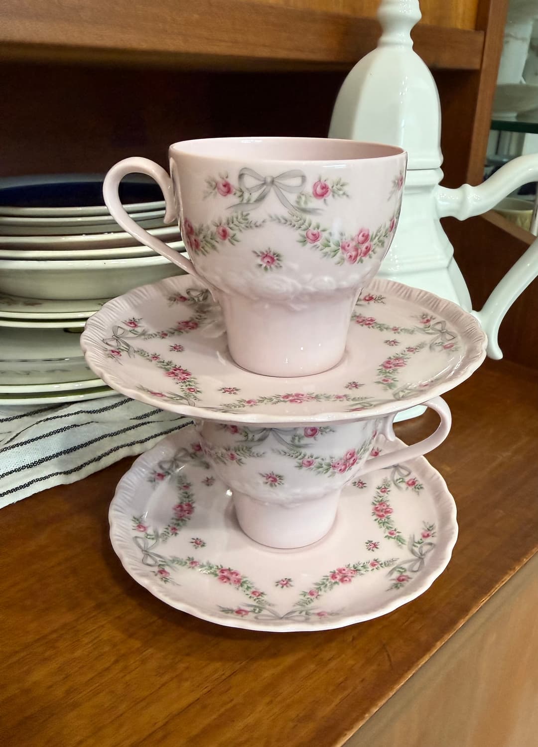 독일 후첸로이터 포셀린 핑크리본 갈란드 상품이미지1