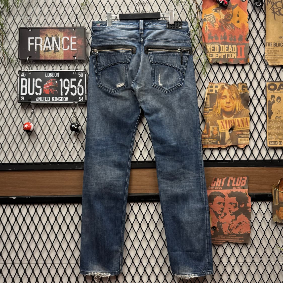 00s 디젤 인더스트리 데님 팬츠 후면 레더 집업 포켓 포인트 중청 상품이미지2