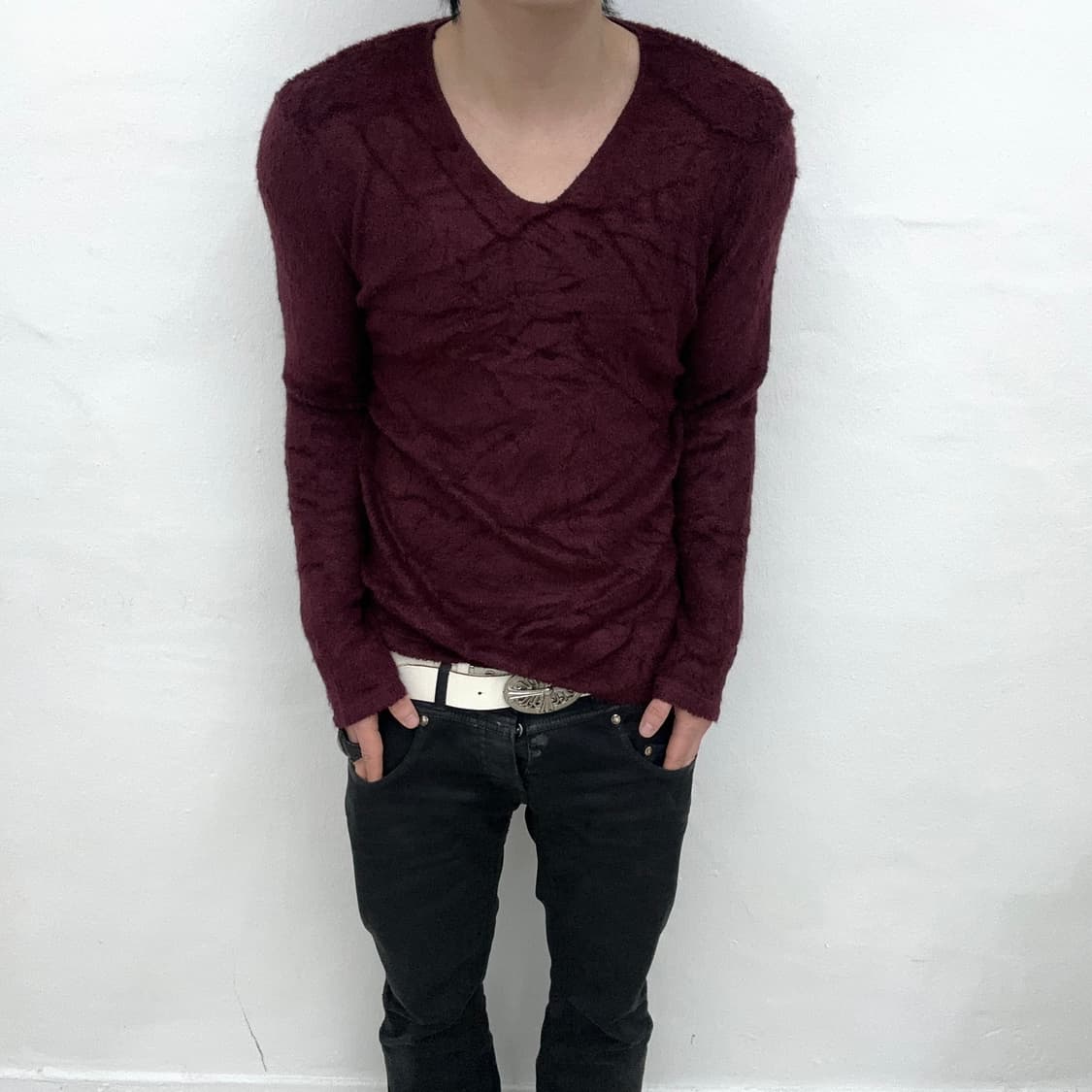 No id burgundy v-neck knit 상품이미지1