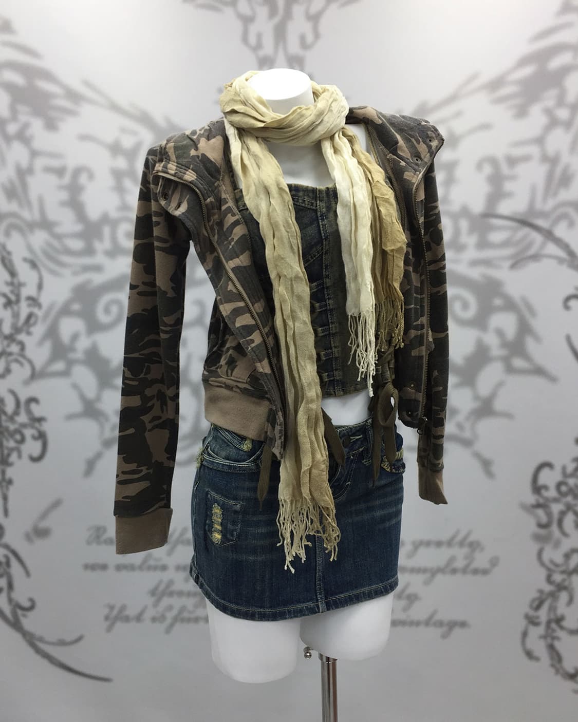 Y2K camo grunge zip-up hoodie 상품이미지1