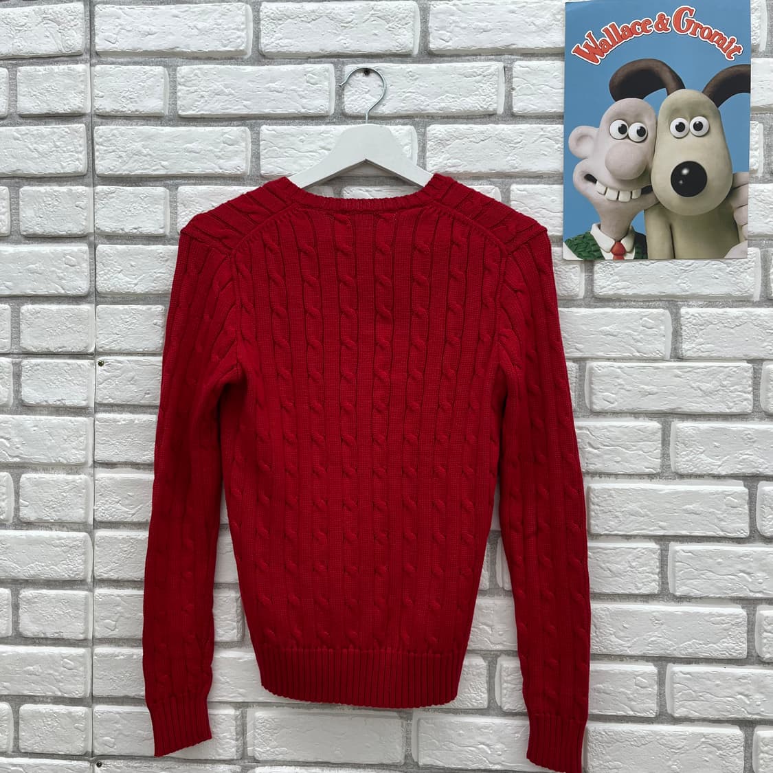 폴로랄프로렌 레드 꽈배기니트 브이넥-S 상품이미지5