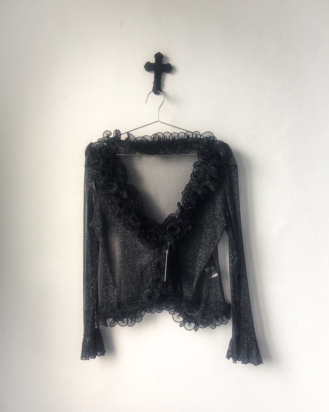 Ruffle point glitter mesh cardigan 상품이미지2