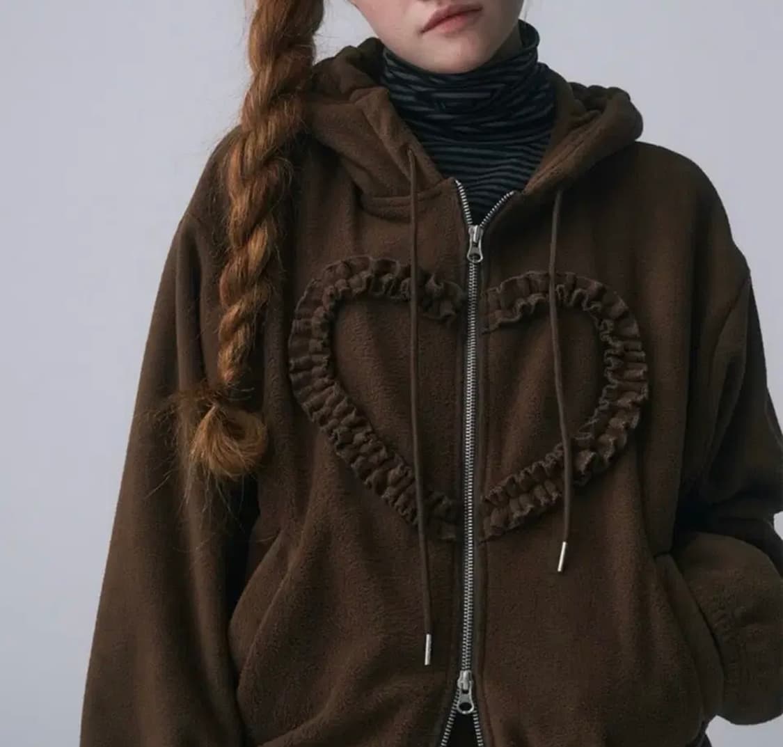 [펌프롬펀] 하트 프릴 후드집업 (브라운)  상품이미지2