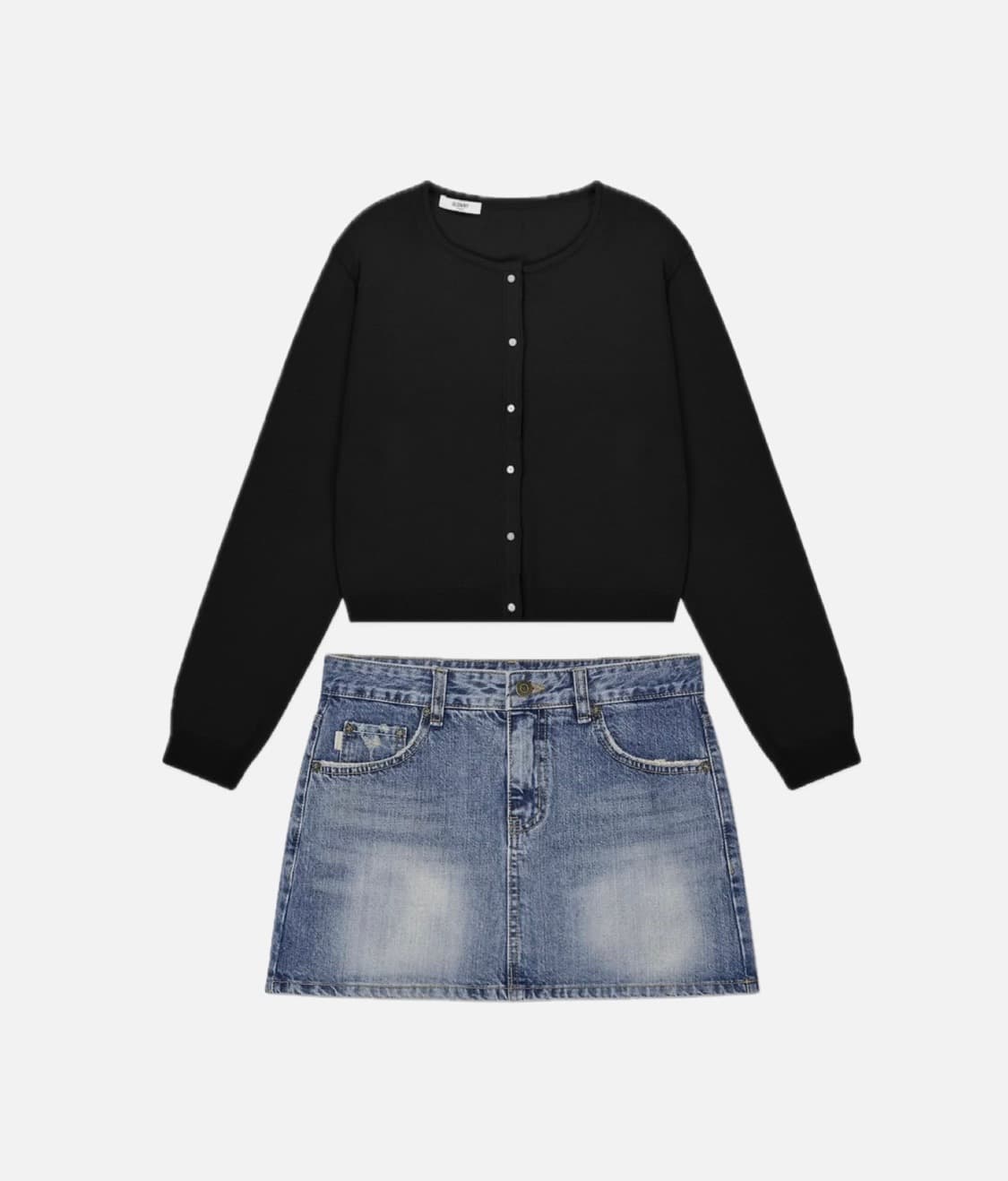글로니 클래식 루즈핏 가디건 & 벨라 데님 미니스커트 세트  상품이미지1