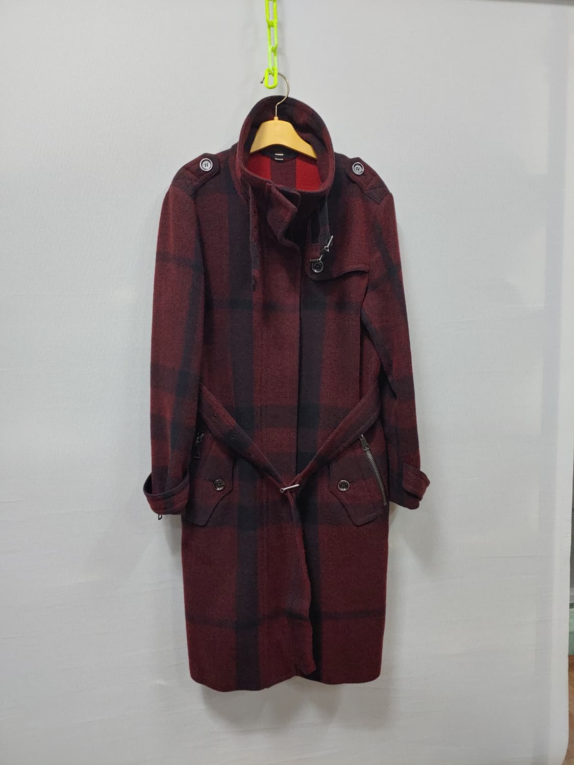 버버리 체크 패턴 롱 코트 버건디 여성 ITA44 국내55~66 상품이미지1