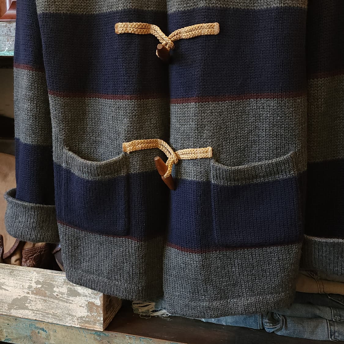 90s 폴로 랄프로렌 빅 스트라이프 샤커 울 로브 더플코트 105 상품이미지9