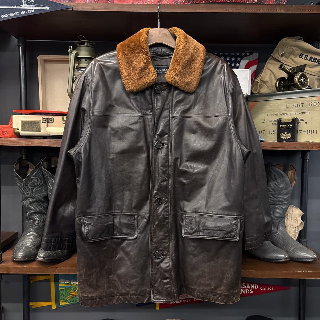 90s YSL 옴므 엠버레더 쉐르파카라 카코트 N940 상품이미지1