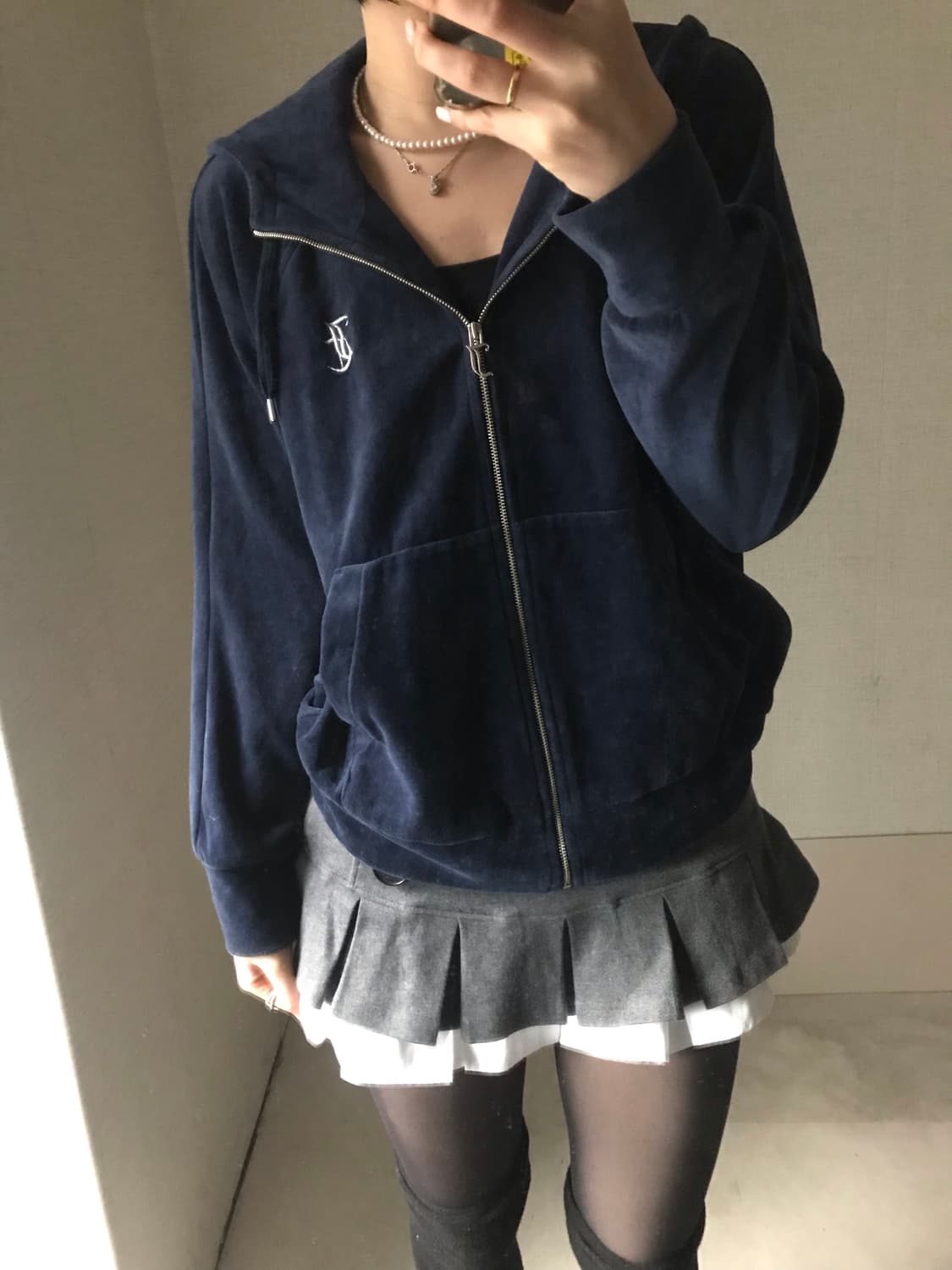 쥬씨꾸뛰르 네이비 벨벳 후드집업 상품이미지3