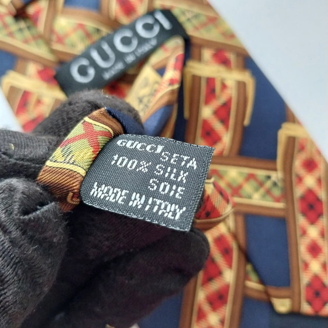 구찌 네이비 벨트 모티브 패턴 넥타이 9.3cm A+등급 K2564 상품이미지9