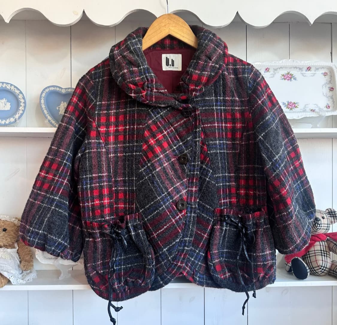 체크 패턴 울 자켓 숏 코트 상품이미지1