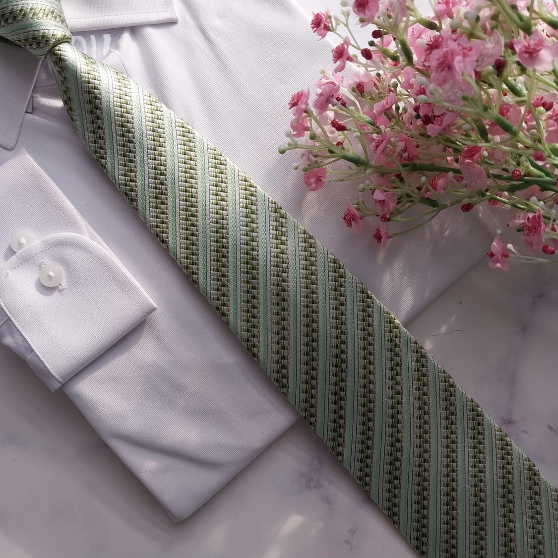 MCM 실크 그린 스트라이프 텍스처 넥타이 8.7cm A+등급 K1608 상품이미지8