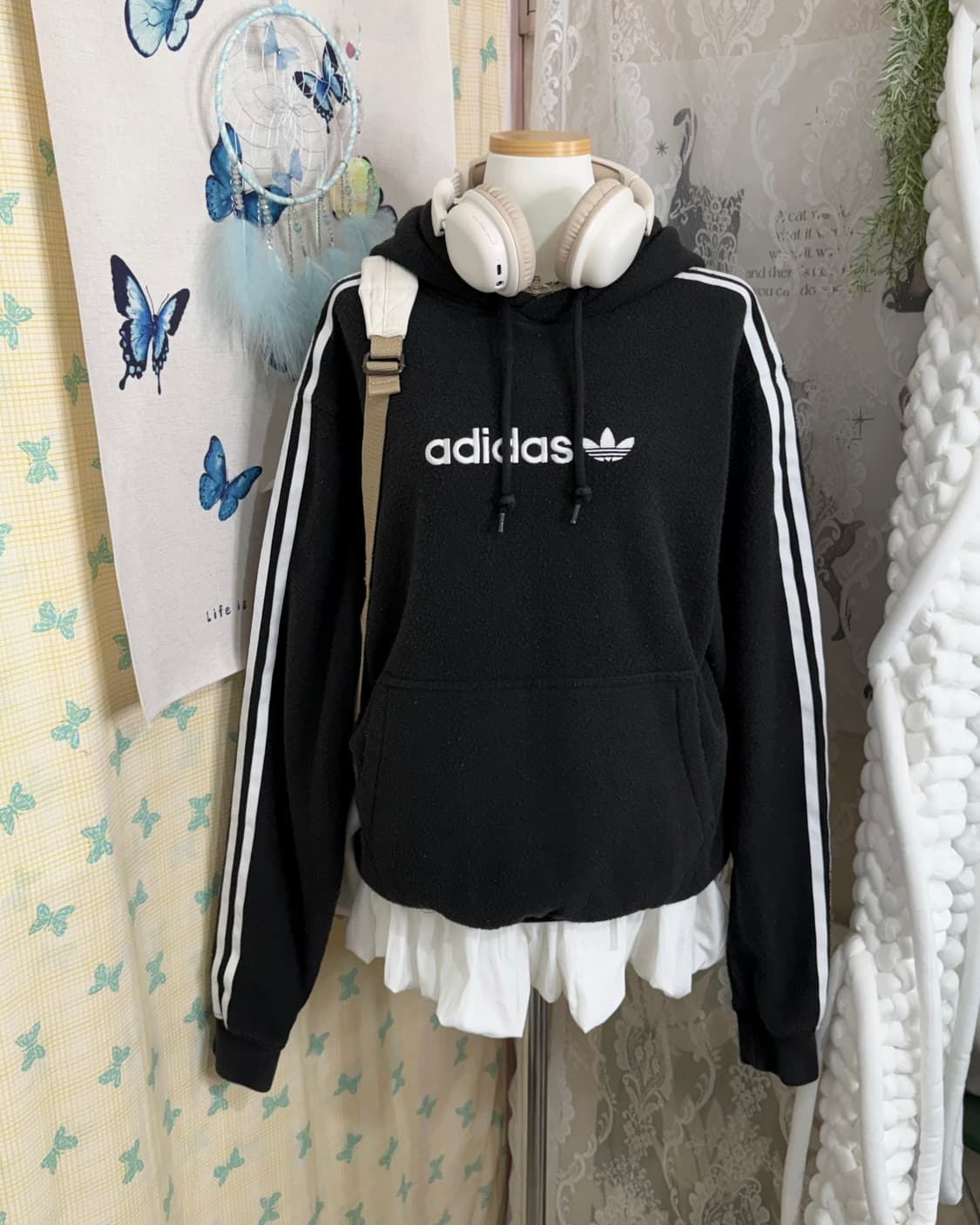 아디다스 블랙 파이어버드 뽀글이 후드티 상품이미지4