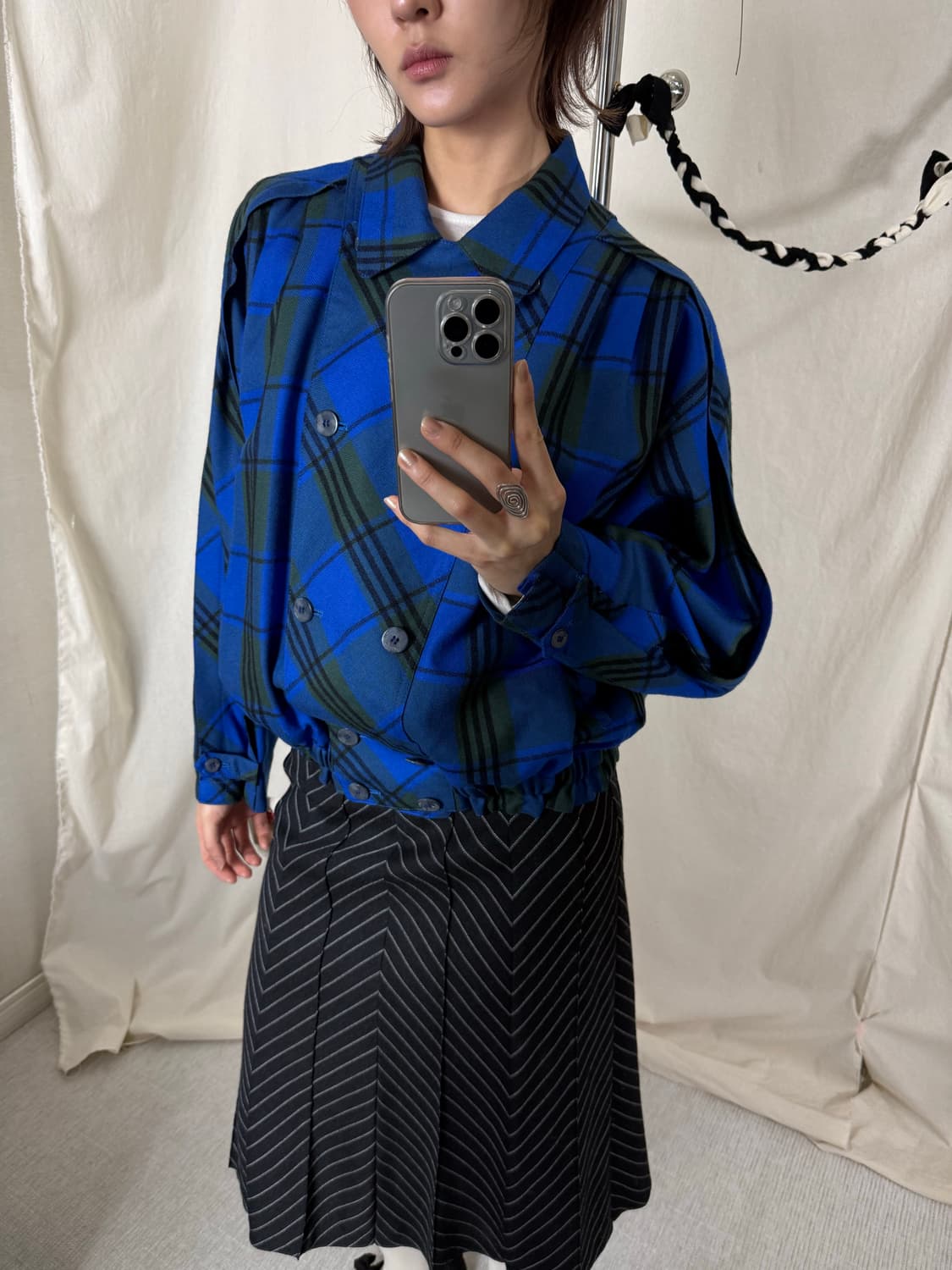 (Deadstock) ANJELA 블루 체크 더블 자켓 상품이미지3