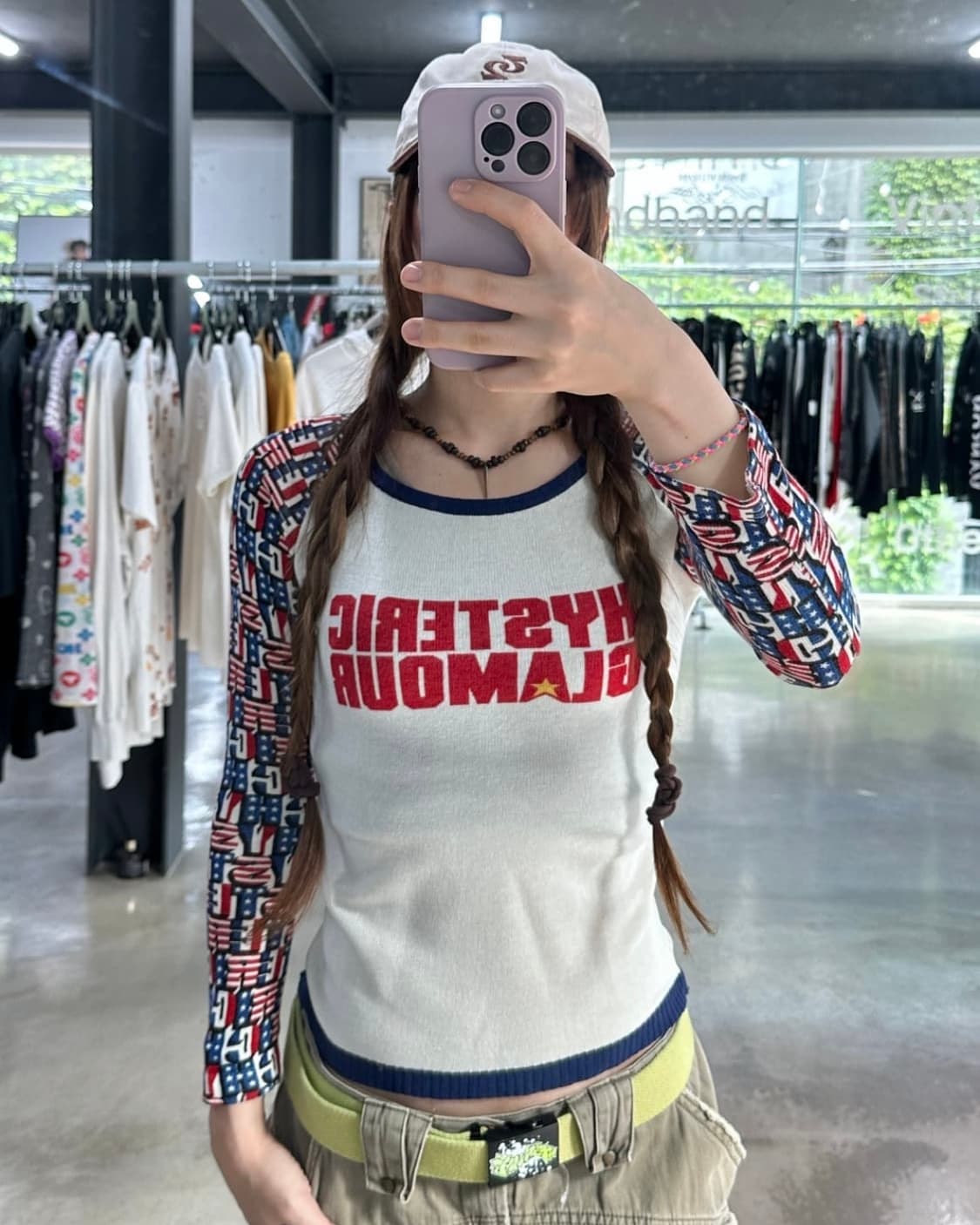 히스테릭글래머 레터링 스타 성조기 니트 롱슬리브 긴팔티 상품이미지4