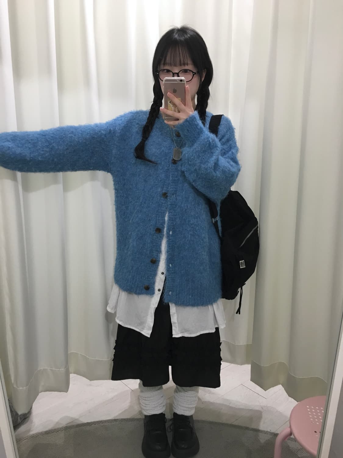 블루 오버핏 부클 가디건 상품이미지4