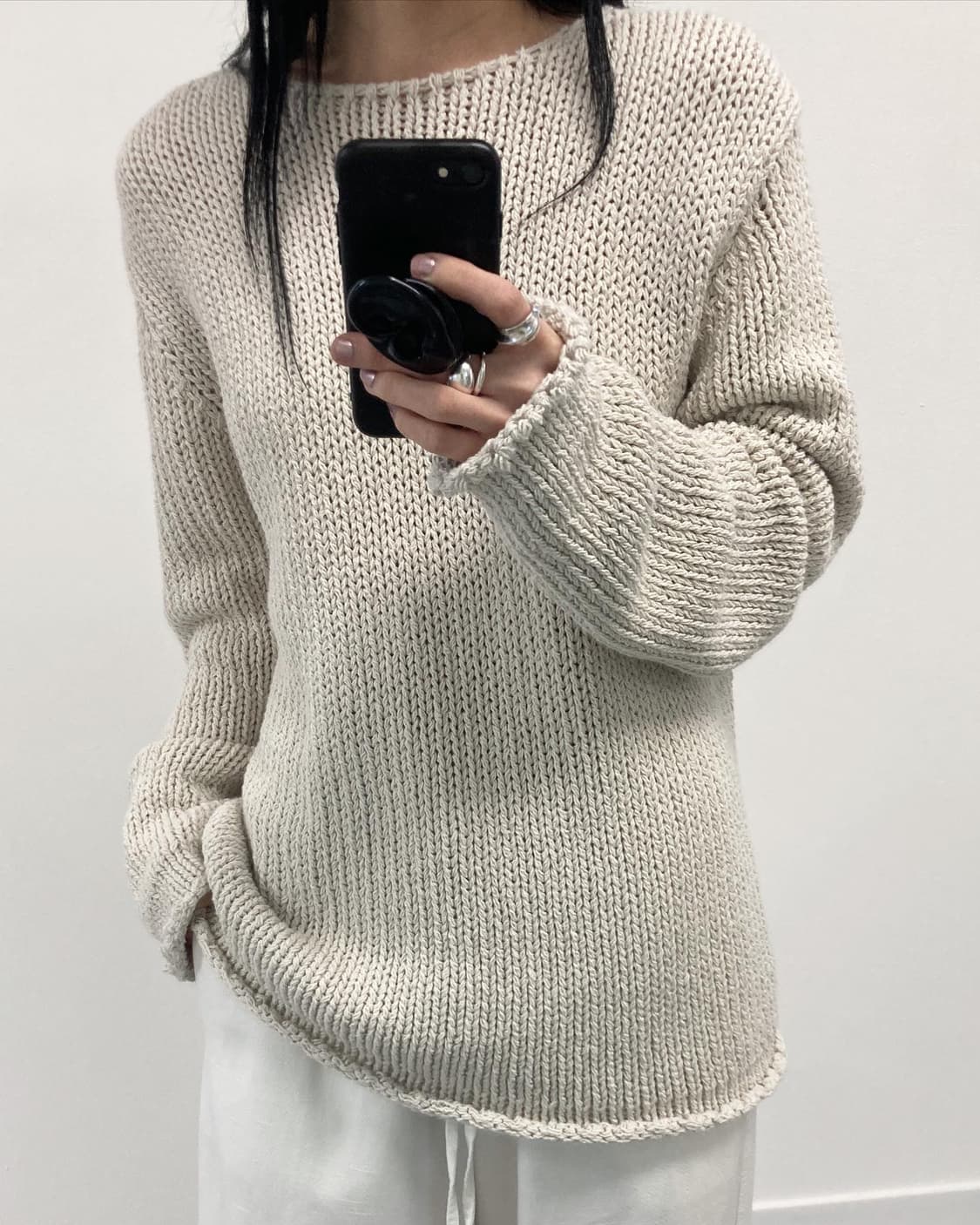 낫띵에브리띵 릴랙스드 코튼 스웨터 니트 에크루 상품이미지1