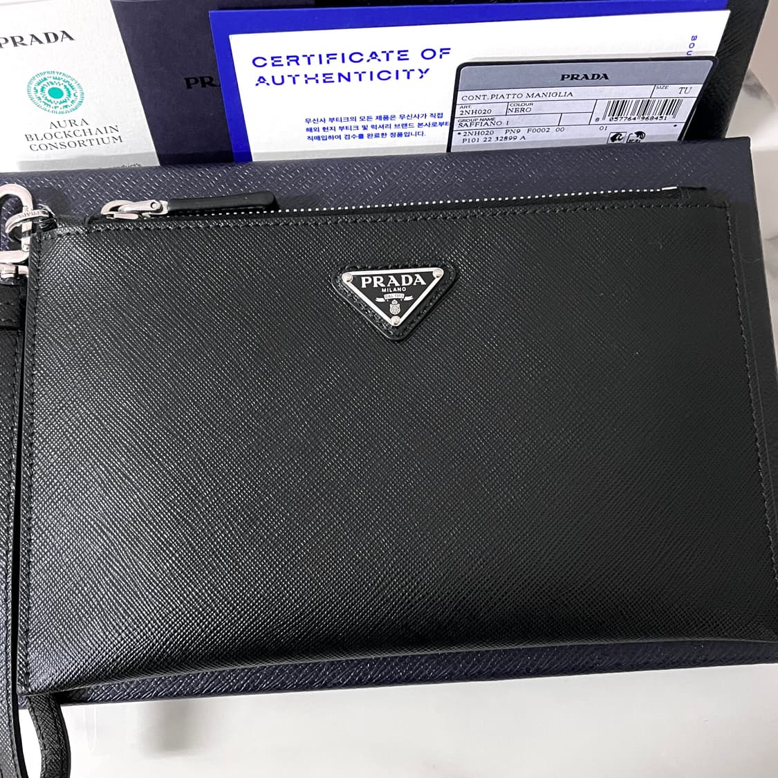 [S급/정품] 프라다 사피아노 블랙 미니 클러치 파우치 상품이미지2